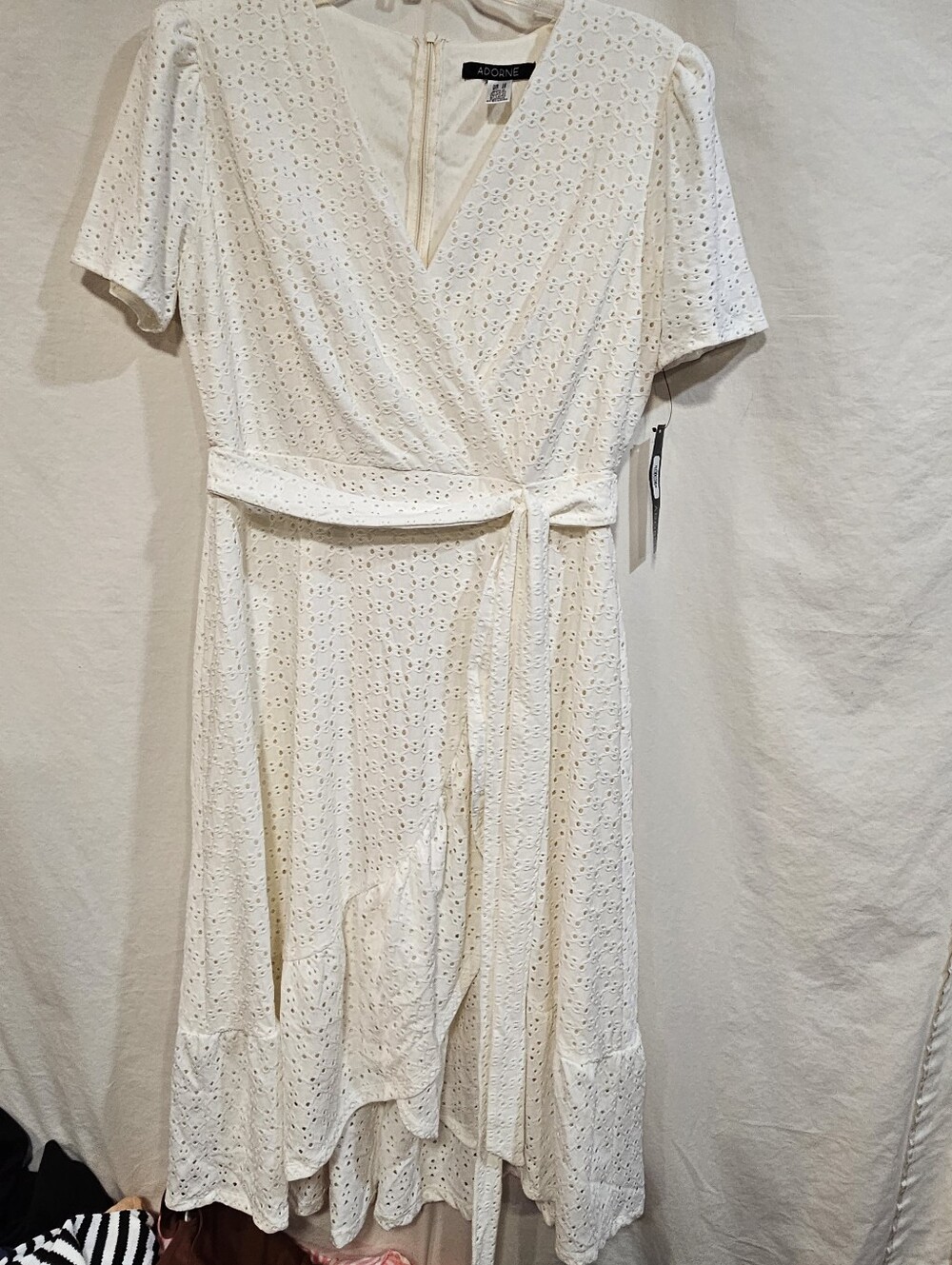 Adore White Eyelet Wrap Midi Dress with Tie Waist